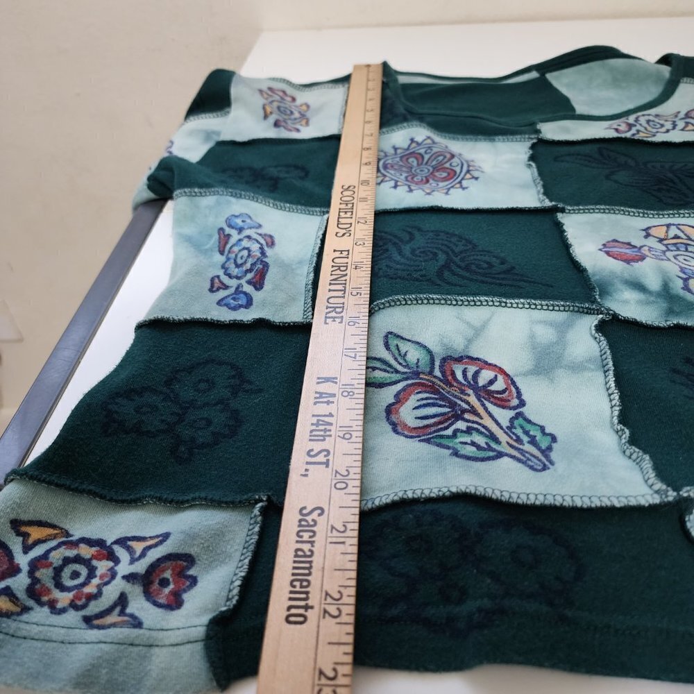 Vintage Y2K Lizzie Mcguire Inspired Patchwork Long Sleeve Boxy Crop Top X-Large - Picture 12 of 15